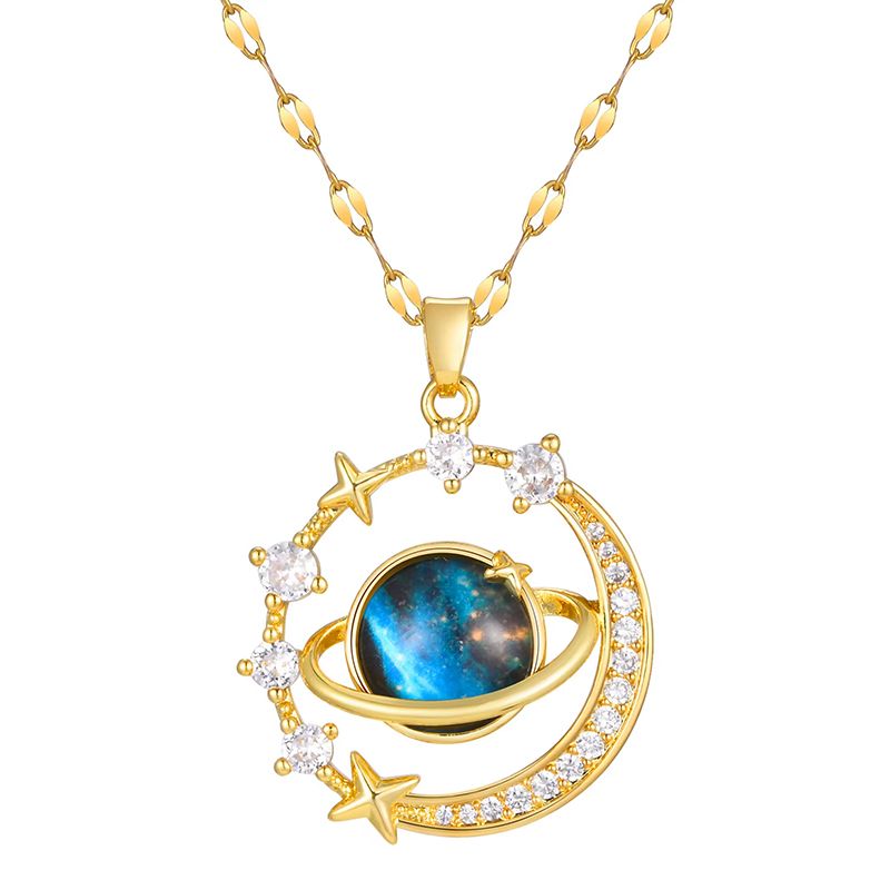 Pendant Necklaces Starry sky planet light luxury temperament gorgeous diamond women's necklace versatile clavicle chain titanium steel necklace Women Jewelry