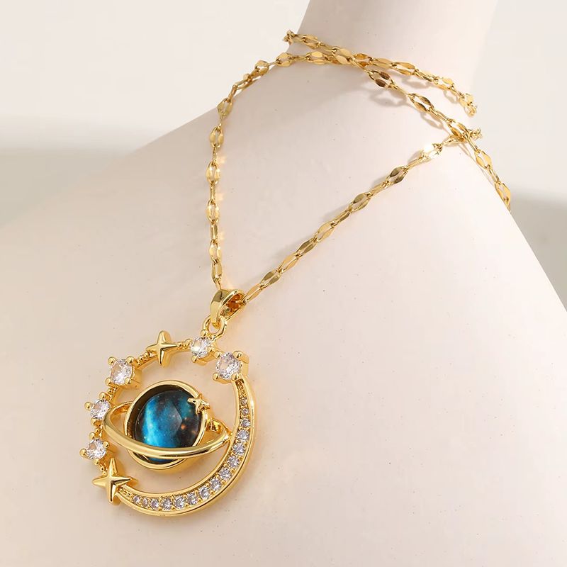Pendant Necklaces Starry sky planet light luxury temperament gorgeous diamond women's necklace versatile clavicle chain titanium steel necklace Women Jewelry