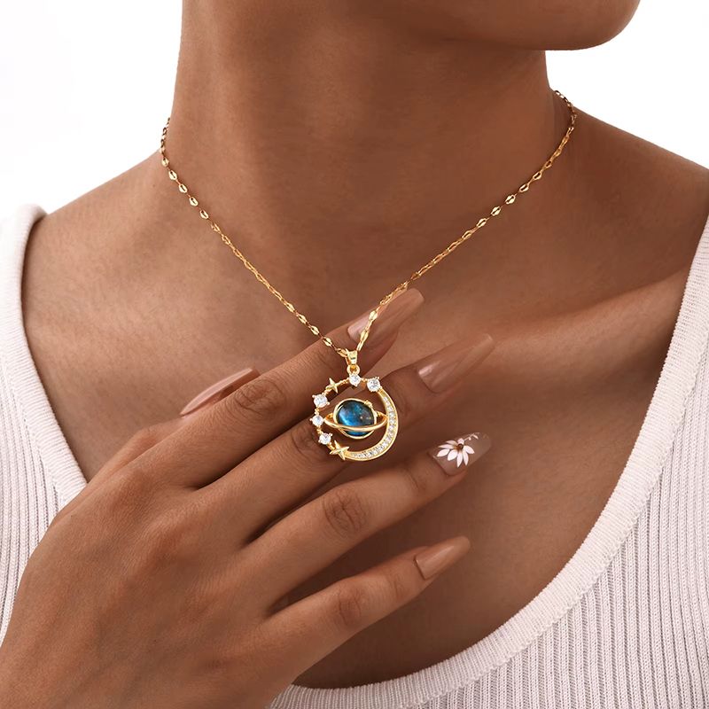 Pendant Necklaces Starry sky planet light luxury temperament gorgeous diamond women's necklace versatile clavicle chain titanium steel necklace Women Jewelry