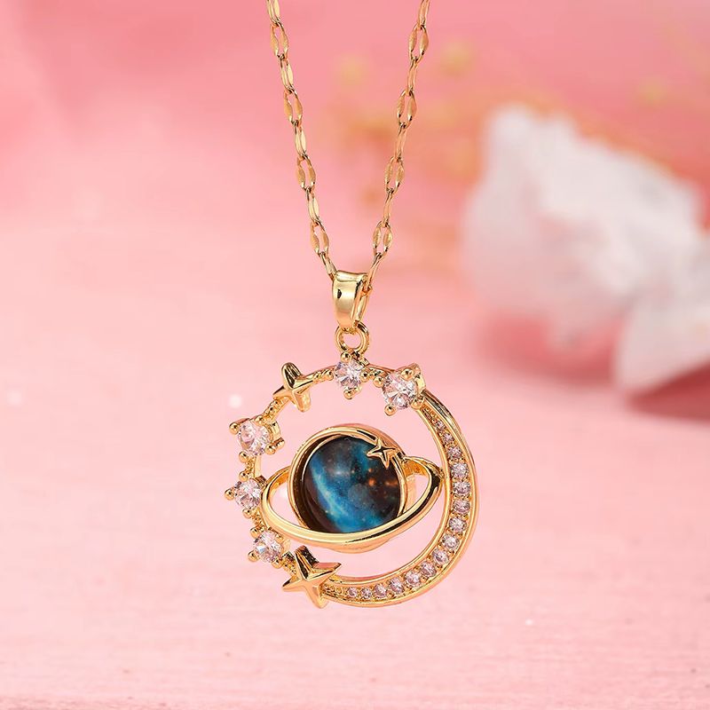 Pendant Necklaces Starry sky planet light luxury temperament gorgeous diamond women's necklace versatile clavicle chain titanium steel necklace Women Jewelry