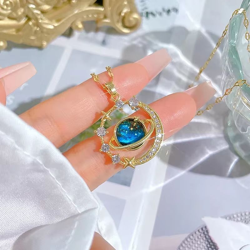 Pendant Necklaces Starry sky planet light luxury temperament gorgeous diamond women's necklace versatile clavicle chain titanium steel necklace Women Jewelry