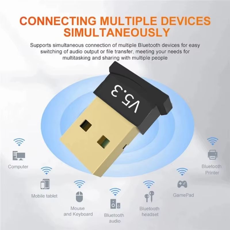USB Wireless Bluetooth Adapter 5.3 Transmitter Receiver For Computer PC Laptop Phone Tablet Printer Headphone Speaker Wireless Mouse Keyboard USB Music Dongle Adapter Car Speaker