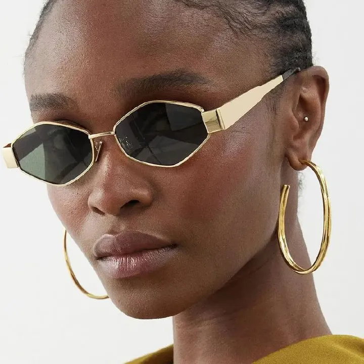 Fashion Polygonal Women Sunglasses 2025 Vintage Brand Rhombus Ladies Sun Glasses Shades Unique Metal Frame Punk Eyewear Men