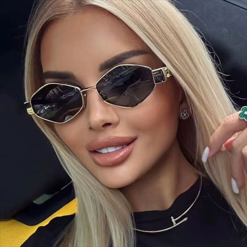 Fashion Polygonal Women Sunglasses 2025 Vintage Brand Rhombus Ladies Sun Glasses Shades Unique Metal Frame Punk Eyewear Men