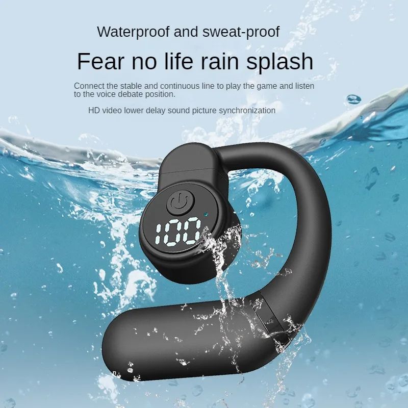 Wireless Earpods Single Ear-hook High-quality Noise Reduction Earbud With Microphone Rotatable Sports Headphones Digital Display Long Battery Life Waterproof Bluetooth 5.4 Earphones