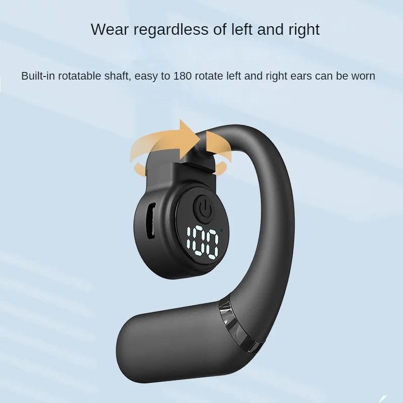Wireless Earpods Single Ear-hook High-quality Noise Reduction Earbud With Microphone Rotatable Sports Headphones Digital Display Long Battery Life Waterproof Bluetooth 5.4 Earphones