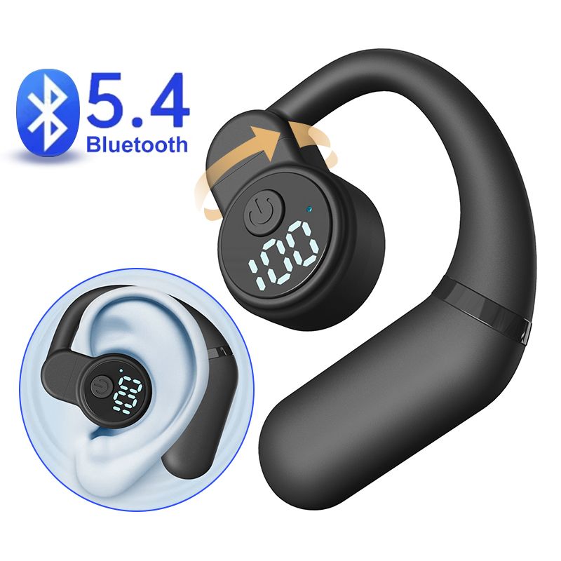 Wireless Earpods Single Ear-hook High-quality Noise Reduction Earbud With Microphone Rotatable Sports Headphones Digital Display Long Battery Life Waterproof Bluetooth 5.4 Earphones