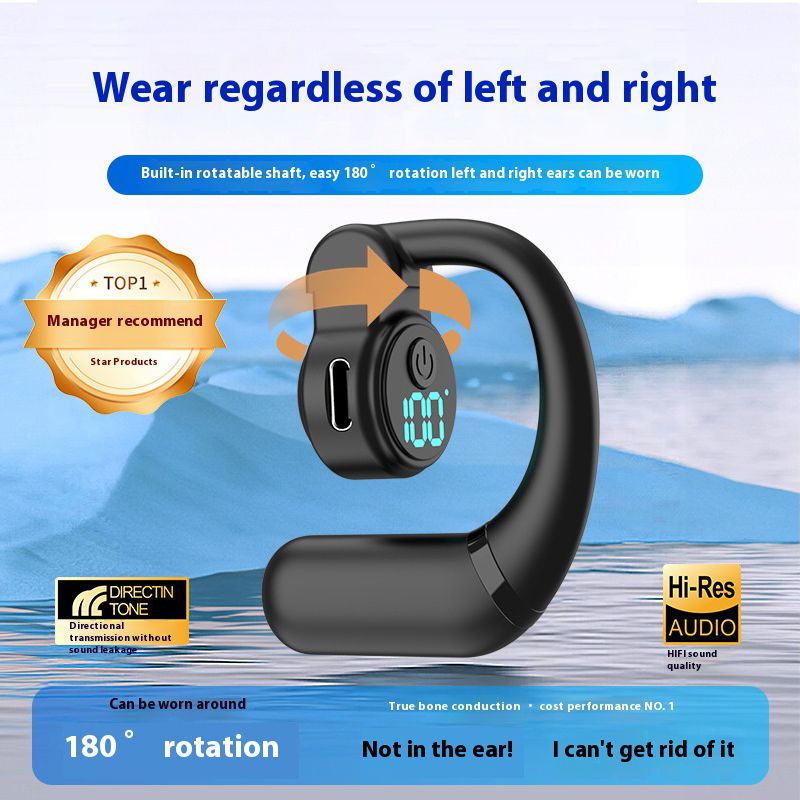 Wireless Earpods Single Ear-hook High-quality Noise Reduction Earbud With Microphone Rotatable Sports Headphones Digital Display Long Battery Life Waterproof Bluetooth 5.4 Earphones