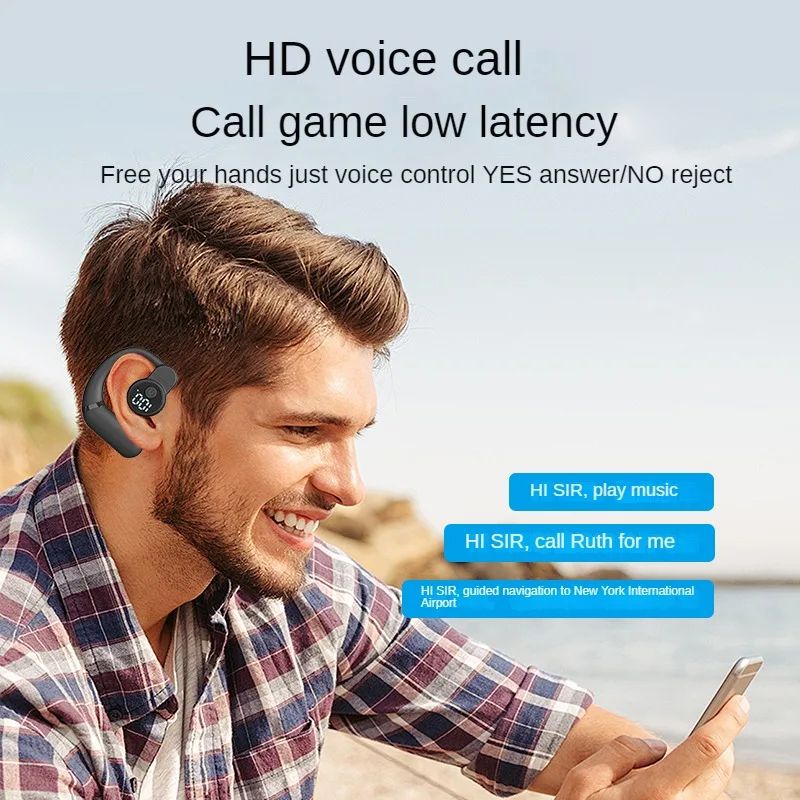 Wireless Earpods Single Ear-hook High-quality Noise Reduction Earbud With Microphone Rotatable Sports Headphones Digital Display Long Battery Life Waterproof Bluetooth 5.4 Earphones