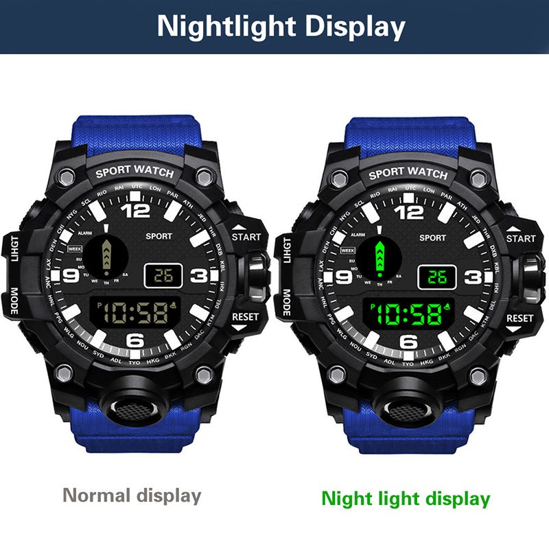 Sports Watch Men's LED Digital Watch Multi-function Military Clock Large Dial Waterproof Fitness Electronic Watch Men's Fashion Cool Luminous Electronic Watch