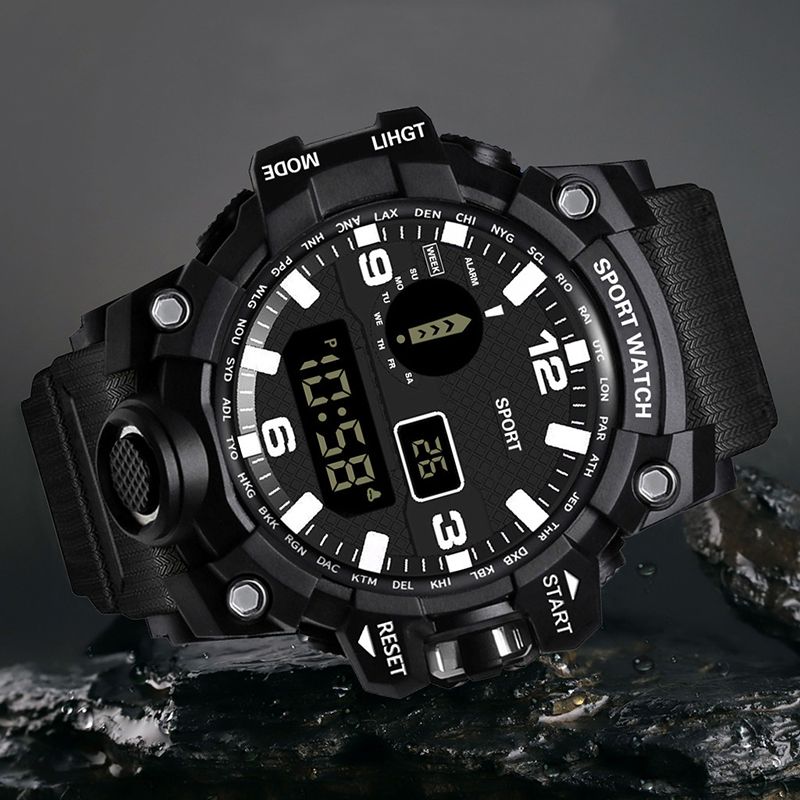 Sports Watch Men's LED Digital Watch Multi-function Military Clock Large Dial Waterproof Fitness Electronic Watch Men's Fashion Cool Luminous Electronic Watch
