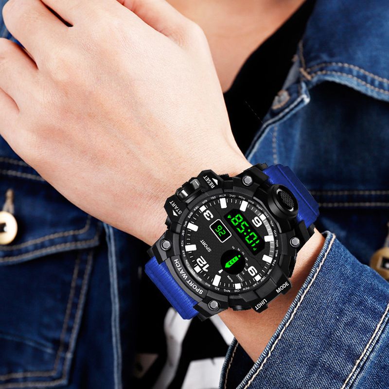 Sports Watch Men's LED Digital Watch Multi-function Military Clock Large Dial Waterproof Fitness Electronic Watch Men's Fashion Cool Luminous Electronic Watch