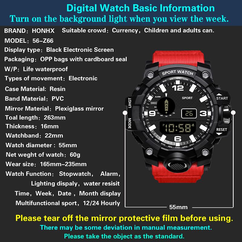 Sports Watch Men's LED Digital Watch Multi-function Military Clock Large Dial Waterproof Fitness Electronic Watch Men's Fashion Cool Luminous Electronic Watch