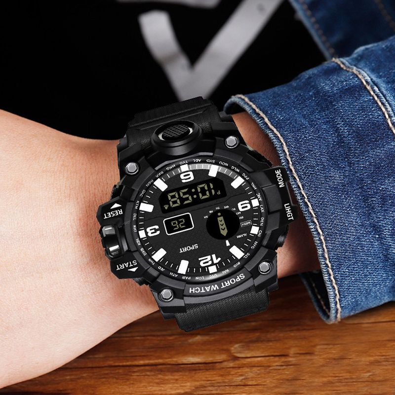 Sports Watch Men's LED Digital Watch Multi-function Military Clock Large Dial Waterproof Fitness Electronic Watch Men's Fashion Cool Luminous Electronic Watch