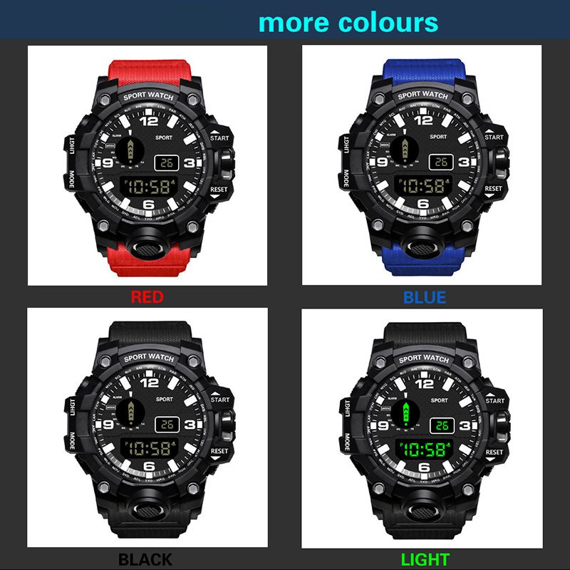 Sports Watch Men's LED Digital Watch Multi-function Military Clock Large Dial Waterproof Fitness Electronic Watch Men's Fashion Cool Luminous Electronic Watch
