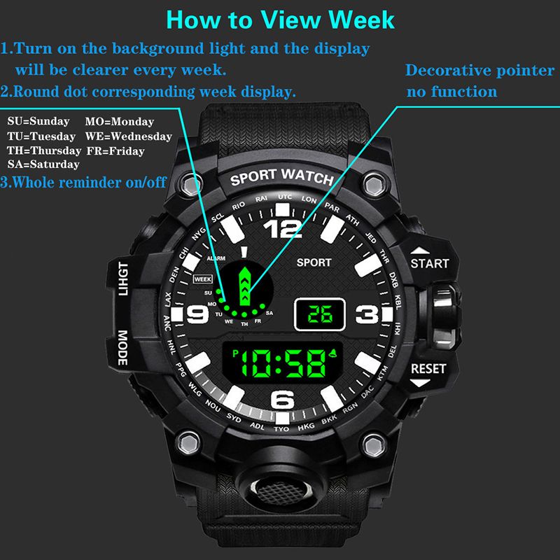 Sports Watch Men's LED Digital Watch Multi-function Military Clock Large Dial Waterproof Fitness Electronic Watch Men's Fashion Cool Luminous Electronic Watch
