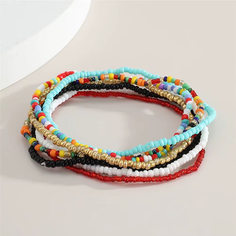 7 Pcs/Set Fashion Accessories Bracelets Bohemian Multicolor Beaded Chain Anklet Bracelet Set for Female Elastic Ankle Bracelet On The Leg Foot Beach Jewelry Bracelet Jewelry Sets