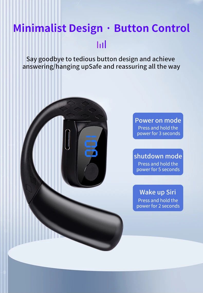 Bluetooth Earphones Neckband Wireless  Earbuds Stereo High-definition Waterproof Ultra Long Endurance Digital Display Sports Bluetooth Earpods Ear-Hook Left And Right Ears Can Be Rotated Adjusted