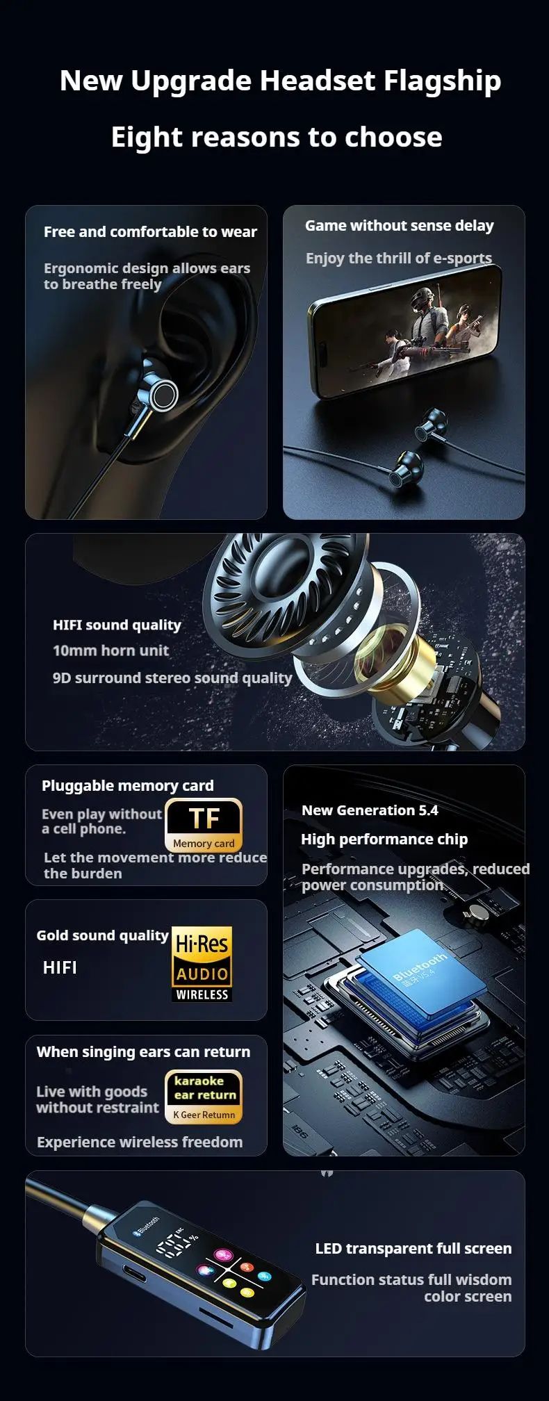 Sports Earphones Two Ears in-ear  Wireless Bluetooth Earpods  Neckband Earphones Earbuds  Ultra-Long Standby Ear Return Monitoring Card Plug-in Noise Reduction Comfortable And Stylish High Quality