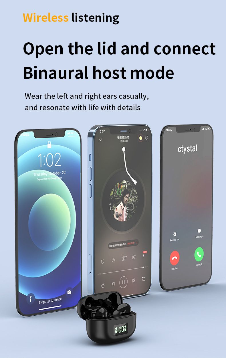 Bluetooth Earphone Super Long Battery Life Waterproof Noise Reduction Earbuds Digital Display Douch 5.3 TWS In-Ear Earpods Sports Binaural Stereo Wireless Earphones For Android & IOS Smart Phones