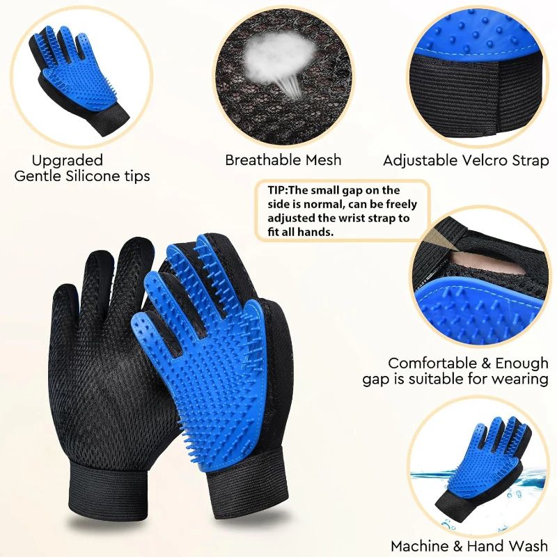 Pet Hair Removal Brush Cat and Dog Hair Removal Gloves Cat and Dog Floating Hair Bath Supplies Rubber Gloves Grooming Comb Pet Finger Cleaning Massage Tool Hair Removal Brush Pet Grooming Gloves