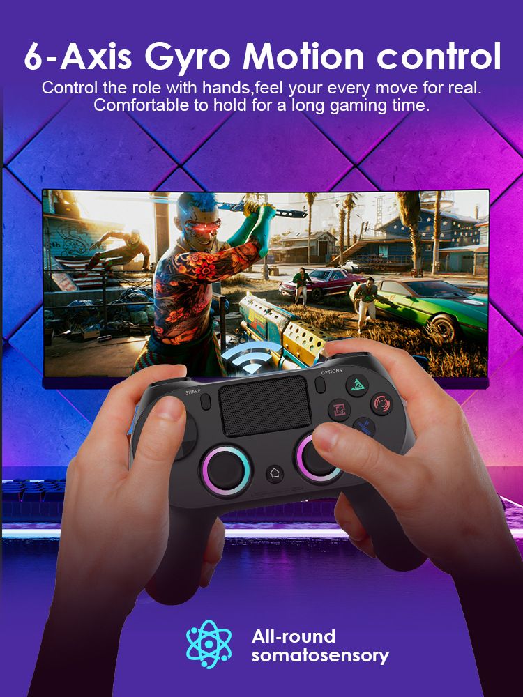 P4 Game Controller Wireless Bluetooth PC Joystick Six-axis Dual Four-vibration Gamepad Console With Light Game Console Game Pad For Android IOS Phone PC Tablet TV Box  Game Accessories