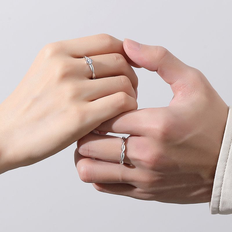 2 PCS Couple Rings Set Shining Galaxy Couple Rings Light Luxury Twisted Design Diamond Ring Valentine's Day 520 Gift Men And Women Jewelry Rings Adjustable 925 Silver Ring Anniversary Gift