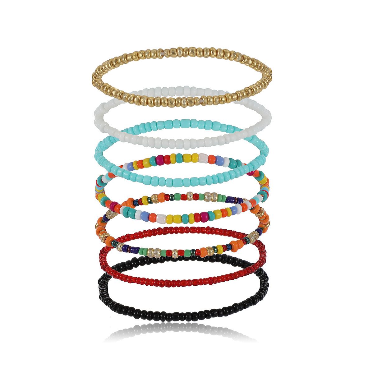 7 Pcs/Set Fashion Accessories Bracelets Bohemian Multicolor Beaded Chain Anklet Bracelet Set for Female Elastic Ankle Bracelet On The Leg Foot Beach Jewelry Bracelet Jewelry Sets