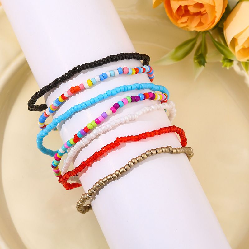 7 Pcs/Set Fashion Accessories Bracelets Bohemian Multicolor Beaded Chain Anklet Bracelet Set for Female Elastic Ankle Bracelet On The Leg Foot Beach Jewelry Bracelet Jewelry Sets