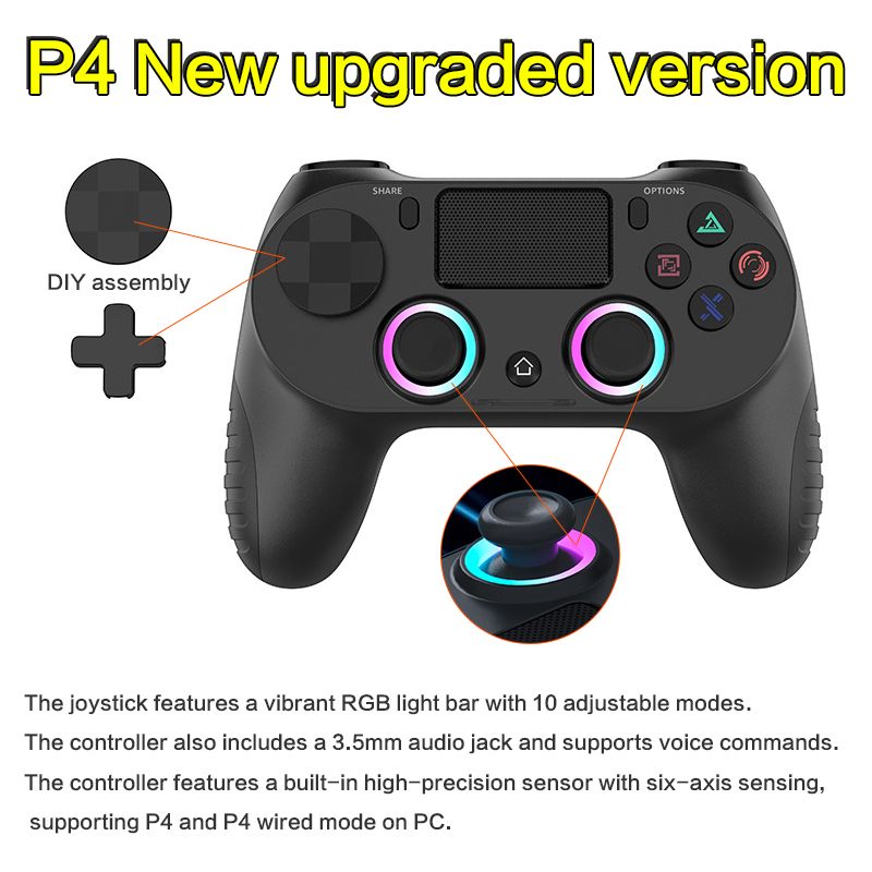P4 Game Controller Wireless Bluetooth PC Joystick Six-axis Dual Four-vibration Gamepad Console With Light Game Console Game Pad For Android IOS Phone PC Tablet TV Box  Game Accessories