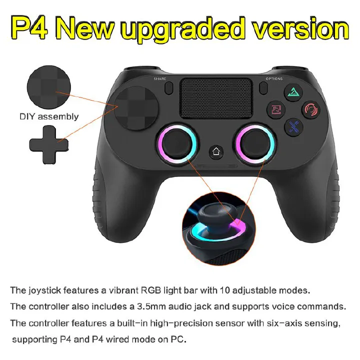 P4 Game Controller Wireless Bluetooth PC Joystick Six-axis Dual Four-vibration Gamepad Console With Light Game Console Game Pad For Android IOS Phone PC Tablet TV Box  Game Accessories