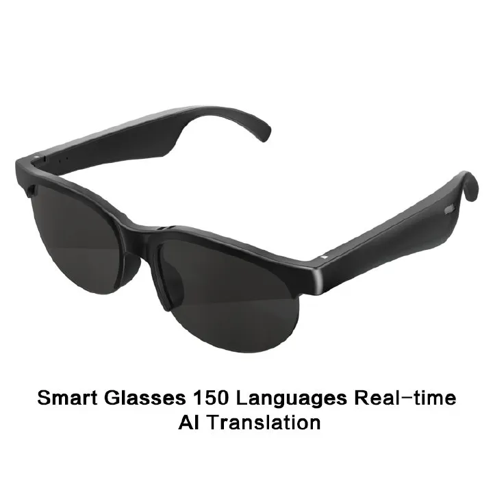 Smart Glasses 150 Languages ​​Real-time AI Translation, Binaural Wireless Stereo Smart Bluetooth Headset Glasses with Wireless HD Sun Protection Sunglasses for Outdoor Sports, Running and Cycling