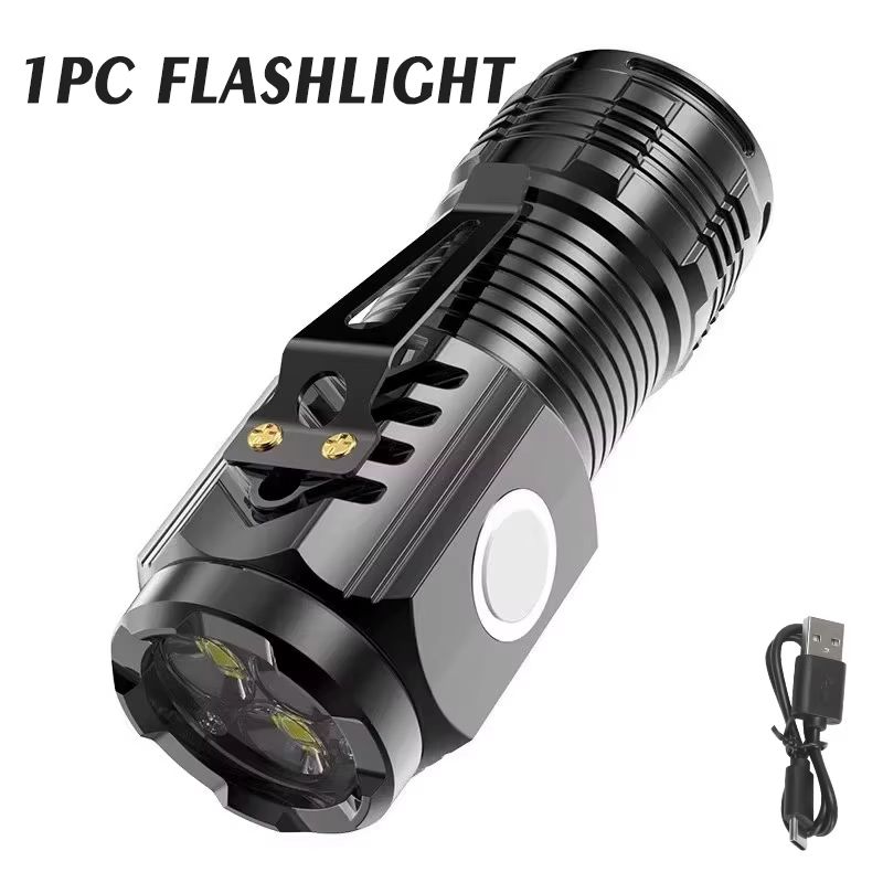 Strong Light Three-eye Rechargeable Flashlights Portable Long-lasting LED Light Multi-speed Adjustment Strong Light Long Shot Outdoor Lighting Torches Camping Light Emergency Work Light