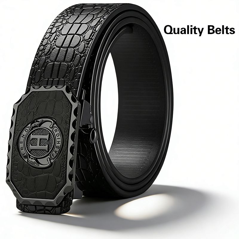 Men’s Crocodile Embossed Belt High Quality Automatic Buckle Business Casual Luxury Waist Strap Fashion Trend Casual All-match Belts Men Accessories