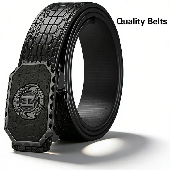 Men’s Crocodile Embossed Belt High Quality Automatic Buckle Business Casual Luxury Waist Strap Fashion Trend Casual All-match Belts Men Accessories