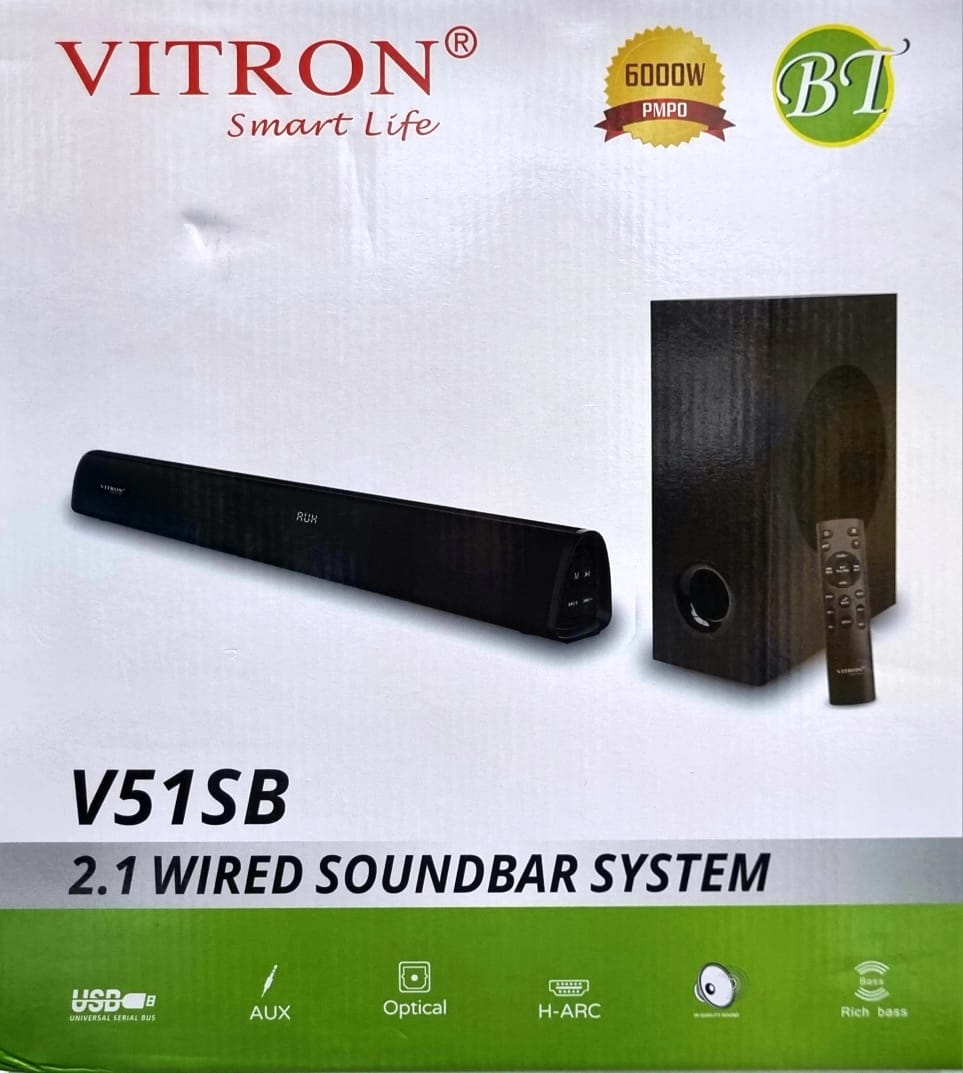 VITRON Sound Bar System V51SB  2.1ch 6000w 6000W Deep Bass Wired Aux USB Bluetooth Remote