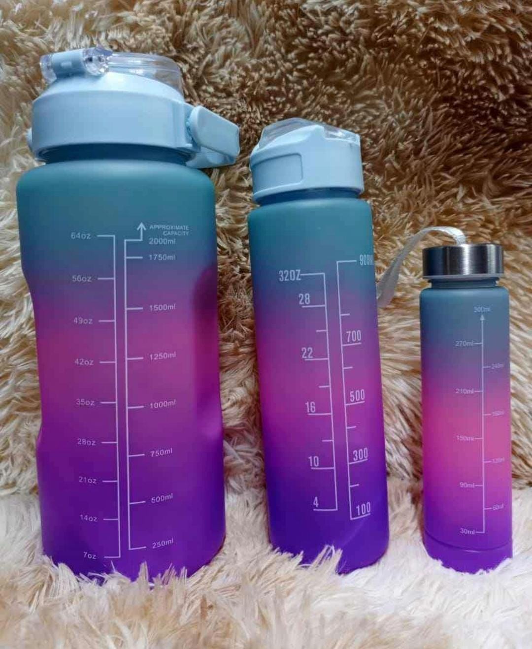 3 in 1 Water bottles , plastic BPA free material 2000ml, 900ml, 300ml