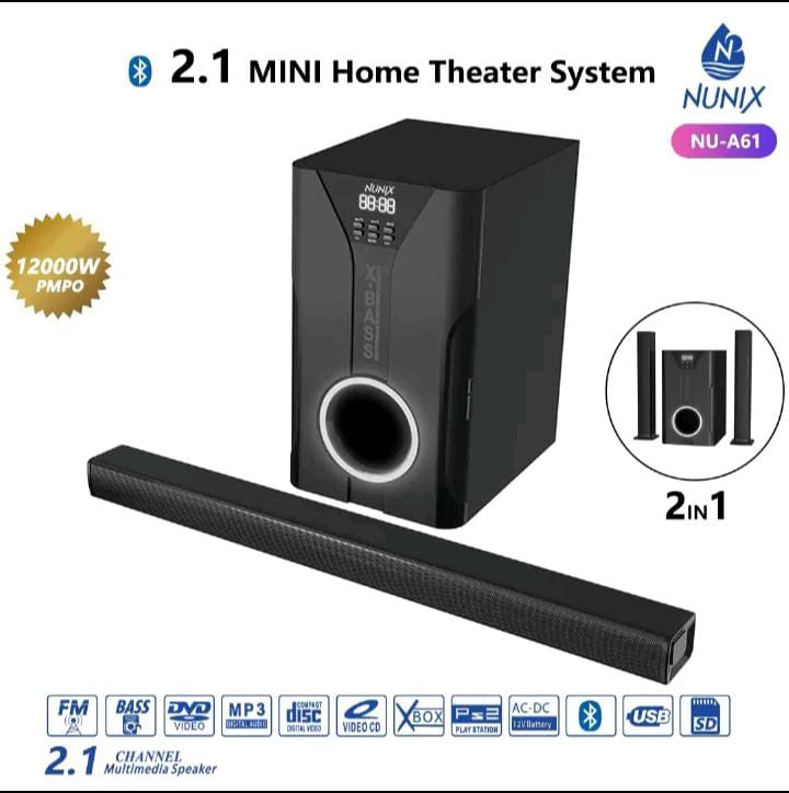 Nunix 2.1CH NU-A61 Sound Bar Mini Home Theater System Multimedia Sound Speaker System Subwoofer