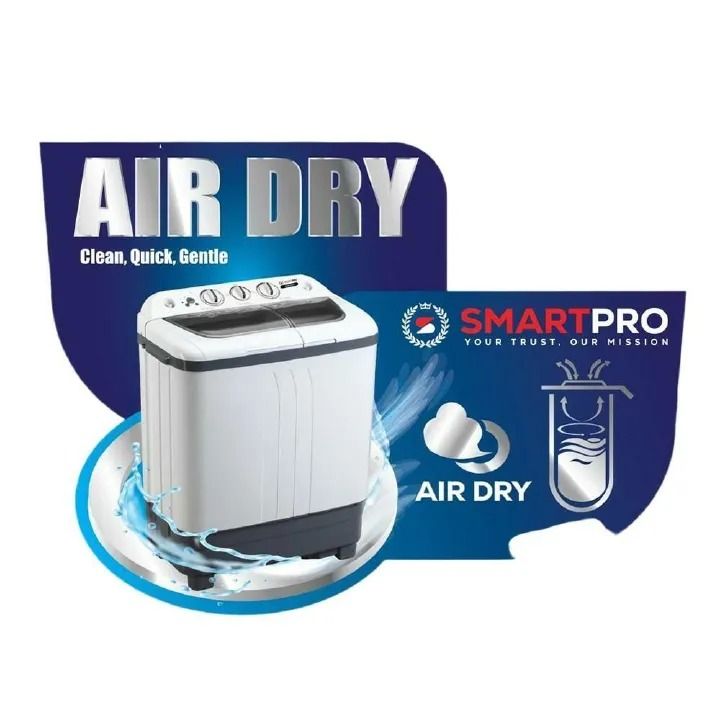 SMART PRO 7Kg Twin Tub Washing Machine SMW-07SA White/Grey 1 Year Warranty Wash Power Of 280W Spin Dry Power Of 140W Designed For Efficiency And Convinience