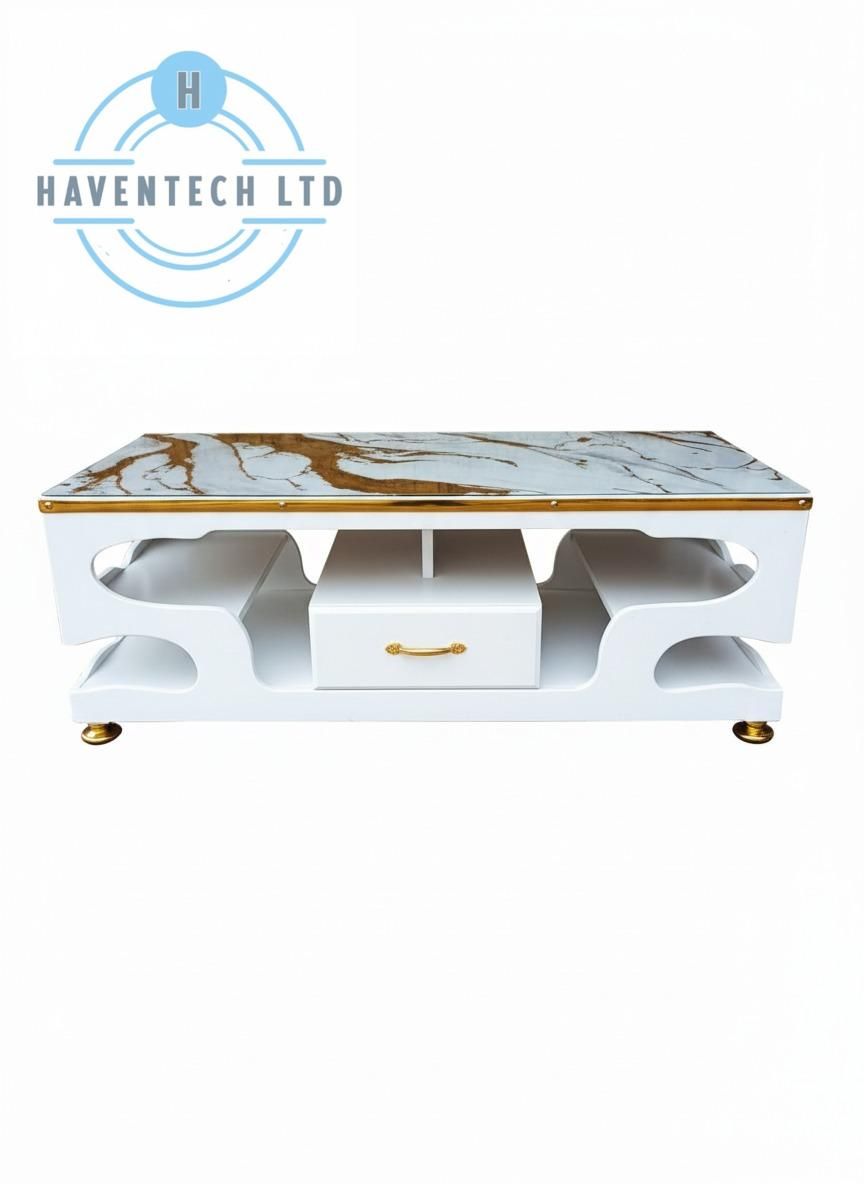 HAVENTECH Marble Top Coffee Table Elegant With Drawers for Living Room (Black and Gray) and (White)