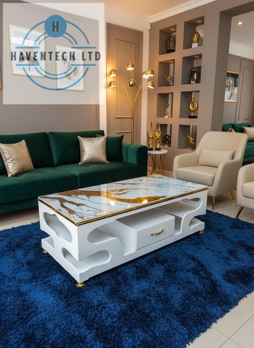 HAVENTECH Marble Top Coffee Table Elegant With Drawers for Living Room (Black and Gray) and (White)