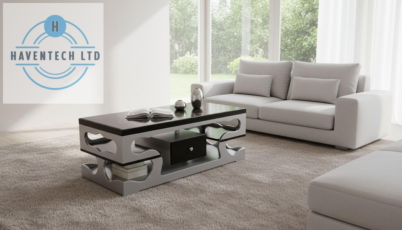 HAVENTECH Marble Top Coffee Table Elegant With Drawers for Living Room (Black and Gray) and (White)