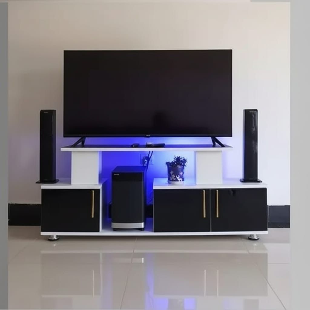TV Stand 4FTS Wooden Led Light with cabinets for storage for your Living room As Picture