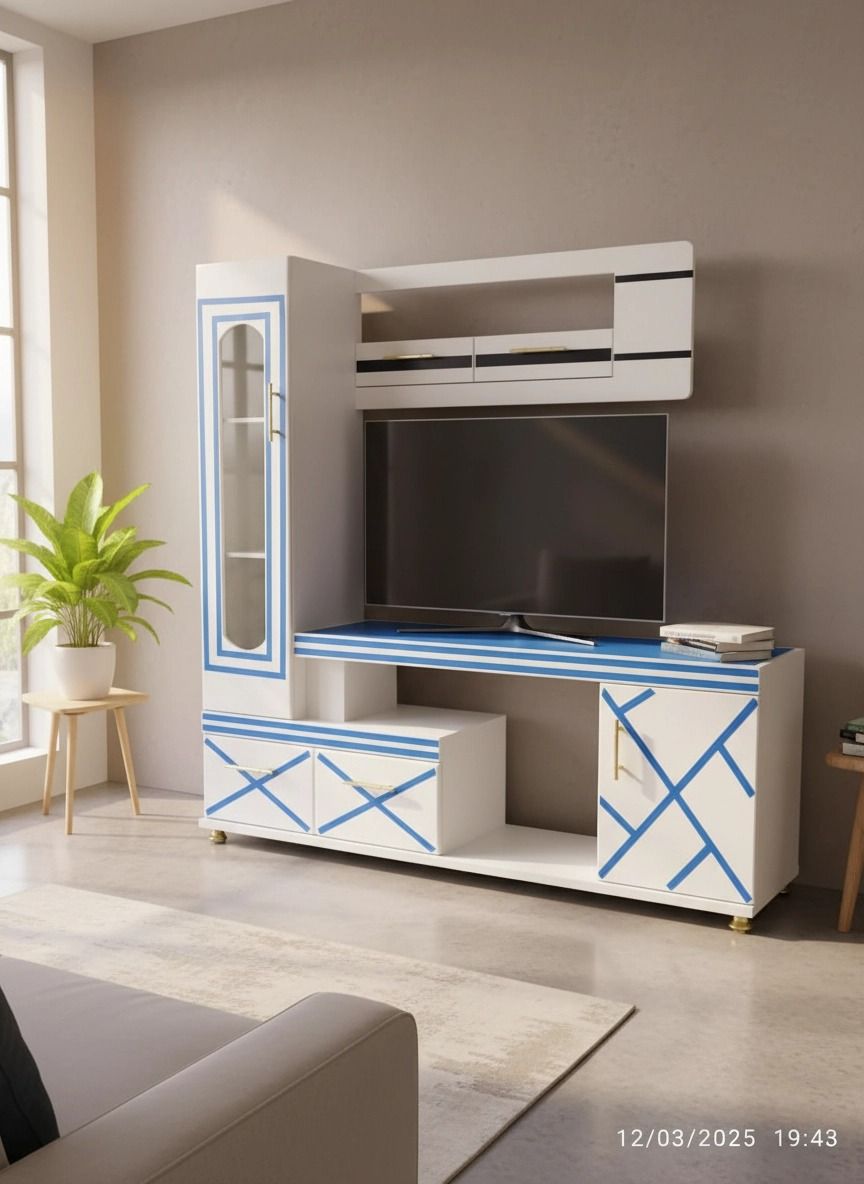 Modern TV Stand 5FTS With Decor Stand Wooden with cabinets for storage