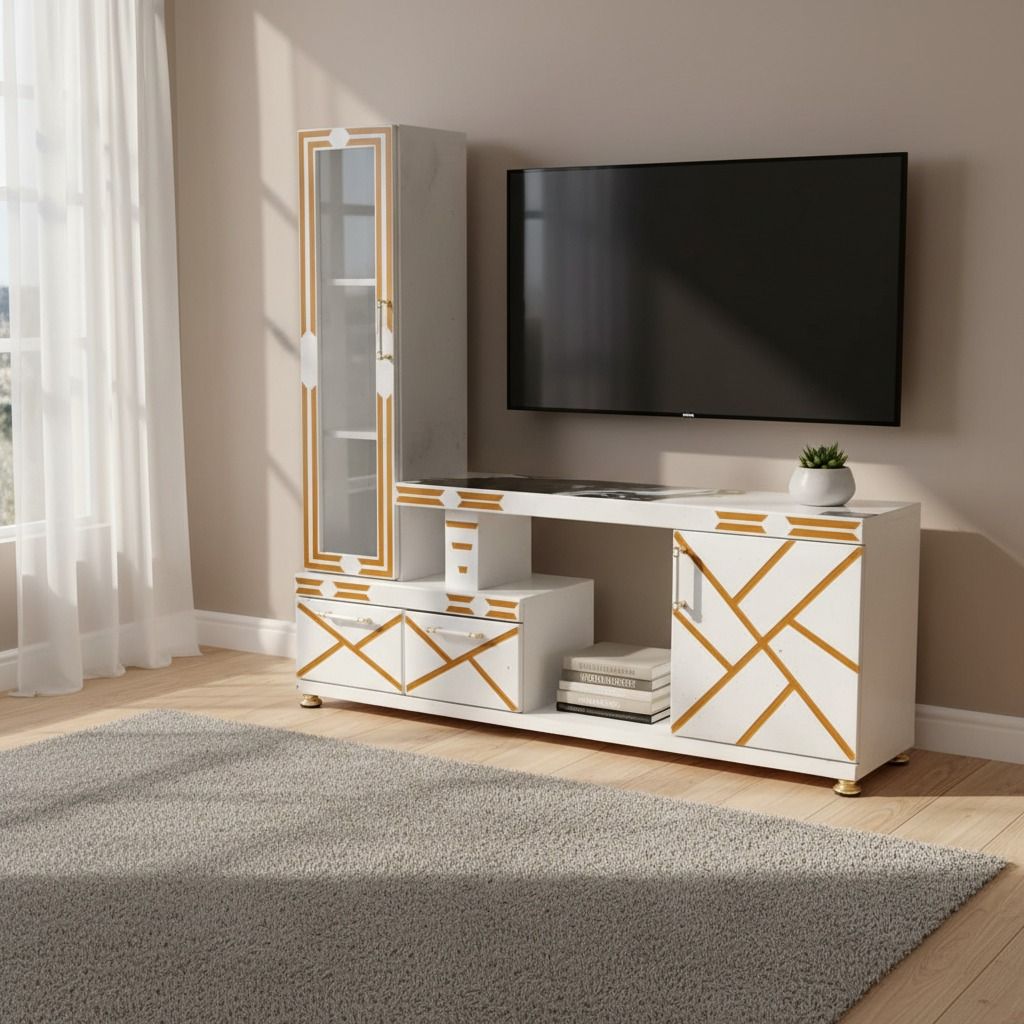 Modern TV Stand 5FTS With Decor Stand Wooden with cabinets for storage