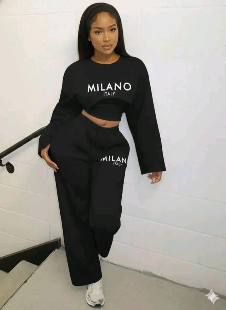 Quality 3-Piece Milano Italy Crop Top & Sweatpants Set – Casual Stylish Co-ord Outfit for Women