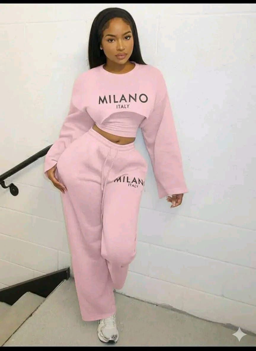 Quality 3-Piece Milano Italy Crop Top & Sweatpants Set – Casual Stylish Co-ord Outfit for Women