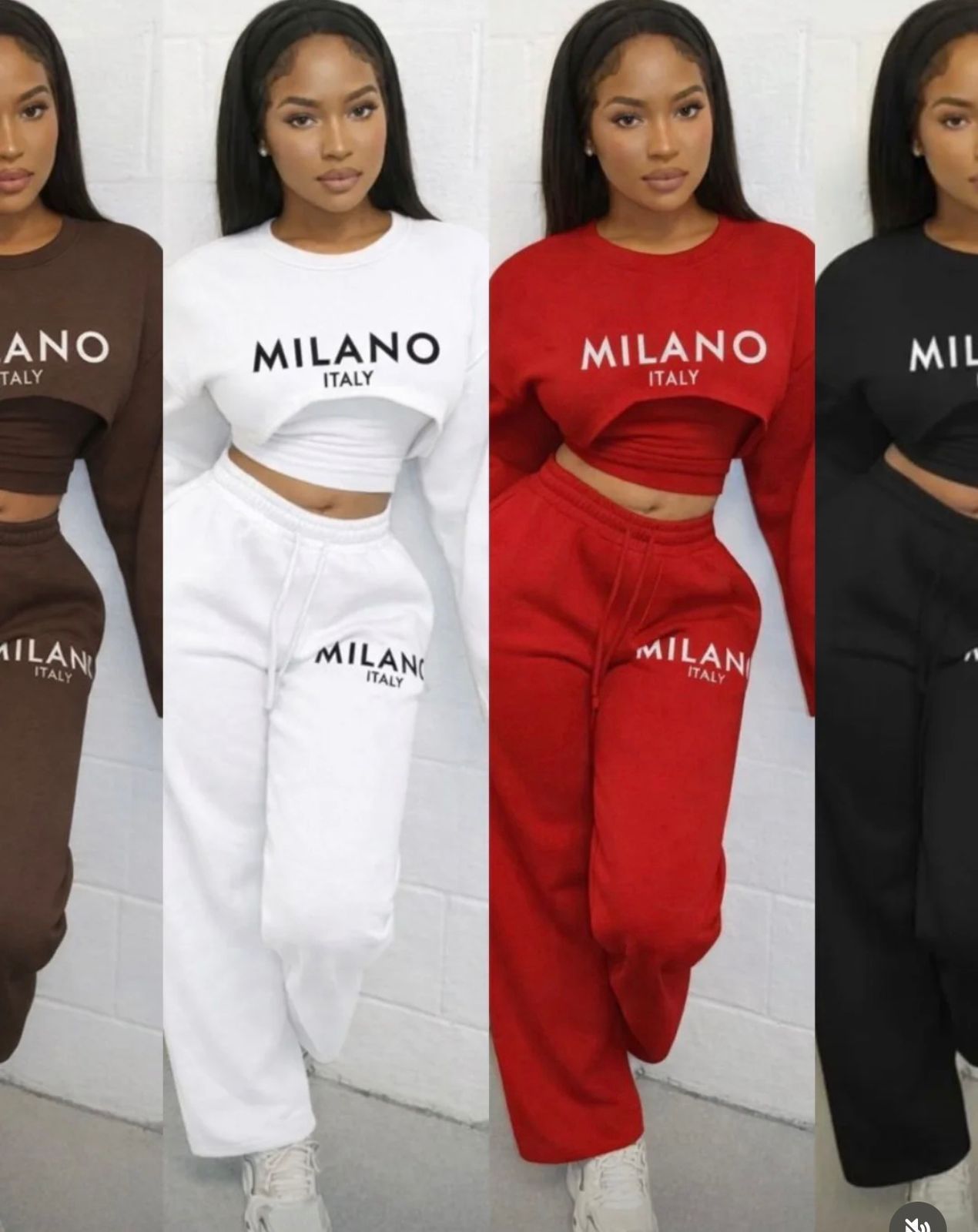 Quality 3-Piece Milano Italy Crop Top & Sweatpants Set – Casual Stylish Co-ord Outfit for Women