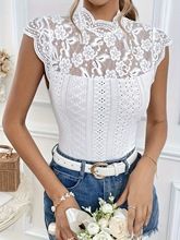 New elegant lace patchwork collar short sleeved solid color T-shirt for slimming women
