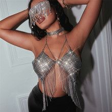 New nightclub slim fit backless European and American fishing net rhinestone tassel tank top